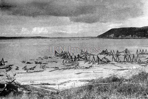 Obstacles along Normandy coast, June, 1944