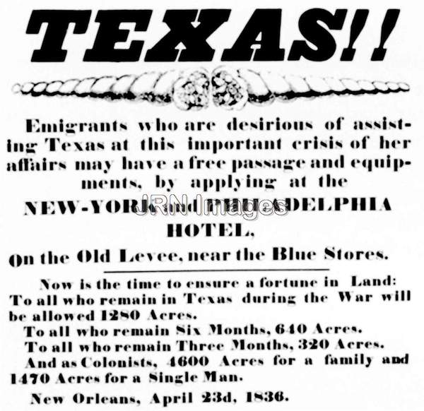 1836 advertisement by Republic of Texas