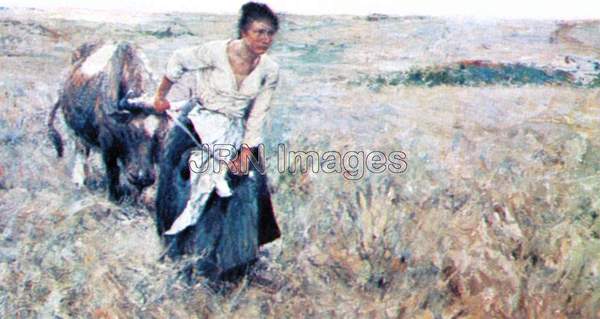 1850's plainswoman toiling in the fields