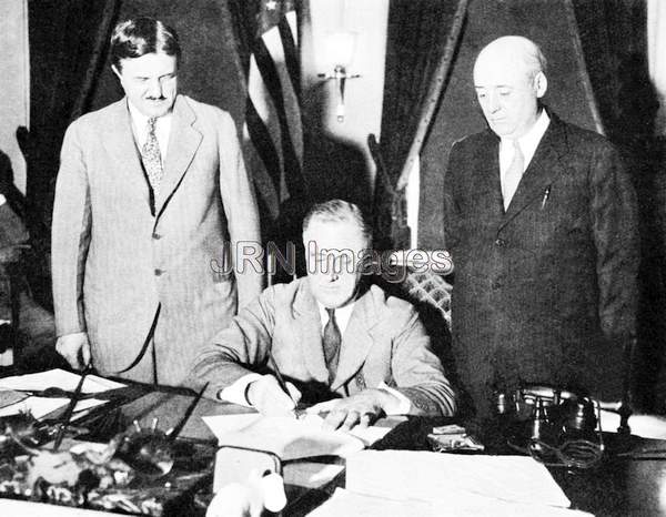 Franklin Delano Roosevelt signing the Railroad Reorganization Bill