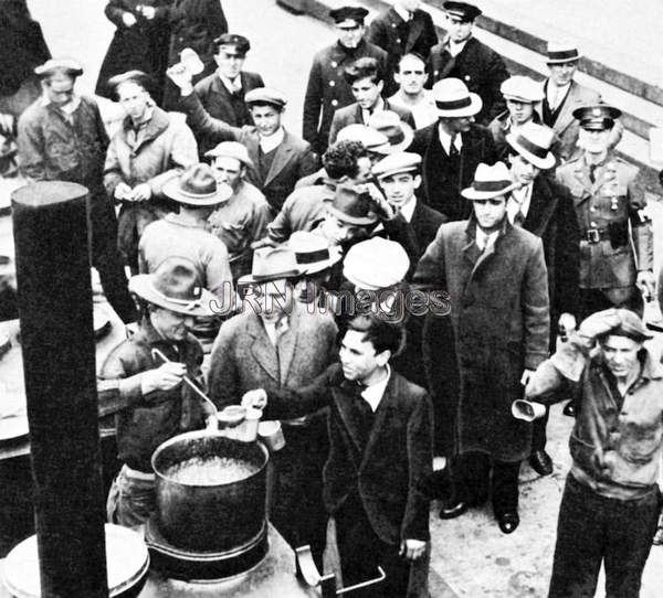 Army soldiers feeding recruits to the Civilian Conservation Corps