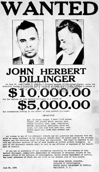 Wanted Poster for John Dillinger