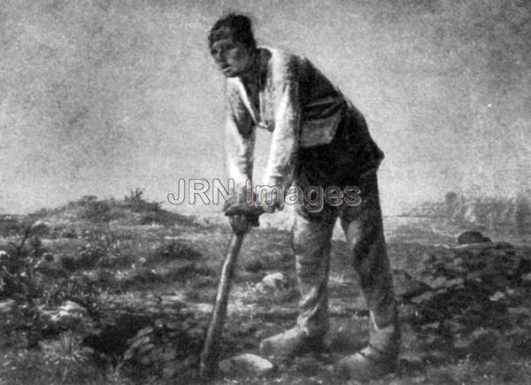 Farmer digging with a hoe