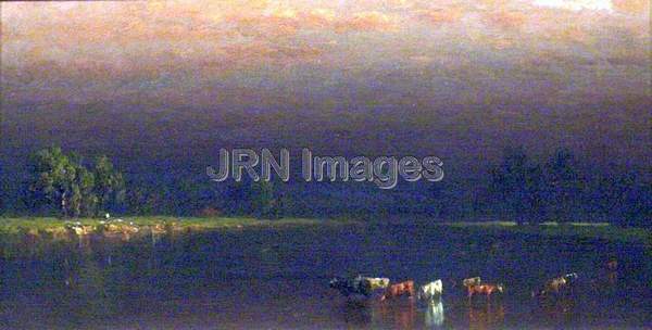 Cows in a Pond at Sunset