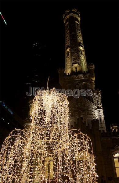 Chicago Water Tower with Christmas Lights