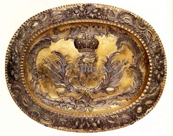 Oval Dish of Silver and Gold Gilding Made in Moscow, Russia