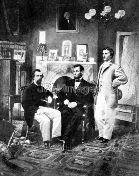 Lincoln with son Thomas and an unknown person at left